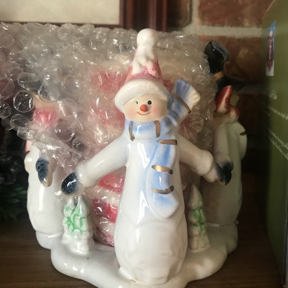 Porcelain Snowman Candy Cane Tea Light Holder - Picture 4 of 8